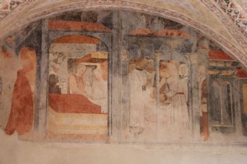La nascita e il battesimo di S. Benedetto - affreschi del chiostro 1465 ca.