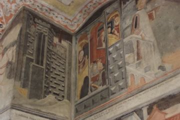 Benedetto abbandona Roma e gli studi<br>Part. affreschi del chiostro